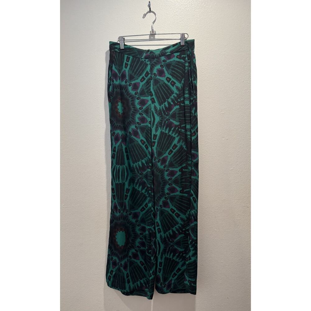 Ba&Sh Pants Size Medium Lady Green Print‎ Wide Leg Resort Boho Bohemian Festival